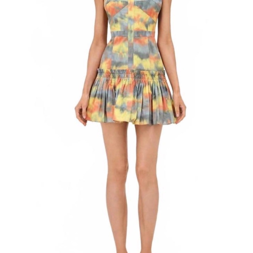 NWOT Alexis Tie-Dye Fit & Flare Mini Dress in Yellow, Orange and Gray